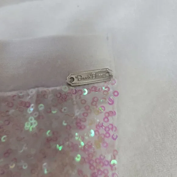 beach bunny rare white swim shorts cover up terry sequined pockets size L - Picture 3 of 5